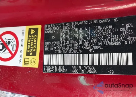 2011 Lexus Rx 350 из США, поврежденный, VIN 2T2BK1BA1BC089676